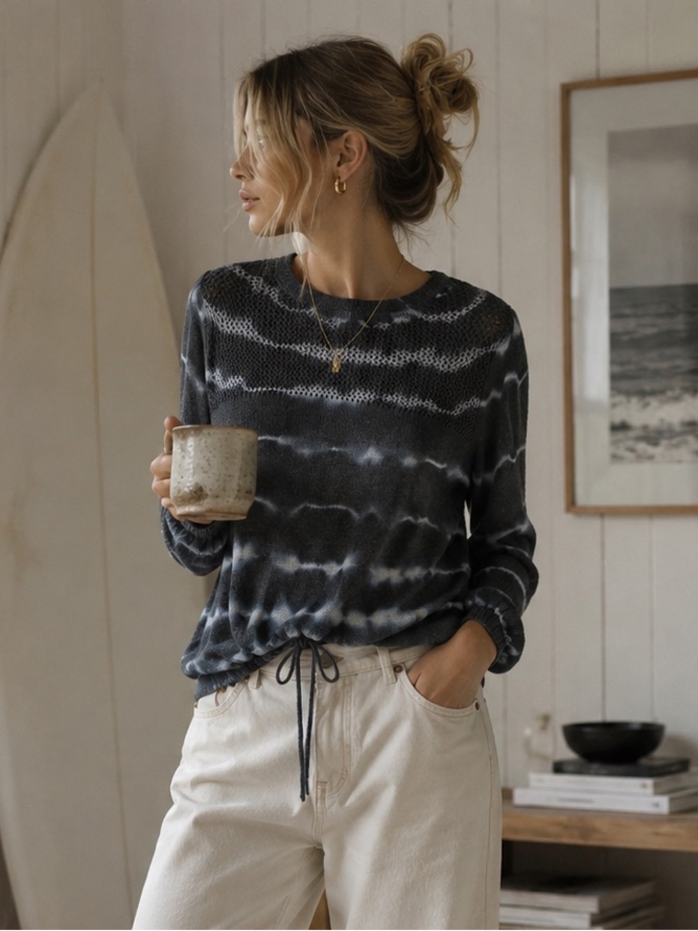 Belldini Tie-Dye Open Knit Sweater • Cotton Blend • Size Large